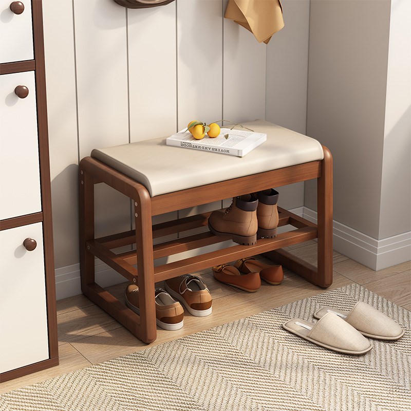 实木换鞋凳家用现代简约入户软包凳子鞋柜玄关鞋架进门口穿鞋凳子