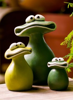 可爱大嘴青蛙桌面小摆件假山盆景花园庭院微景观田园家居软装饰品