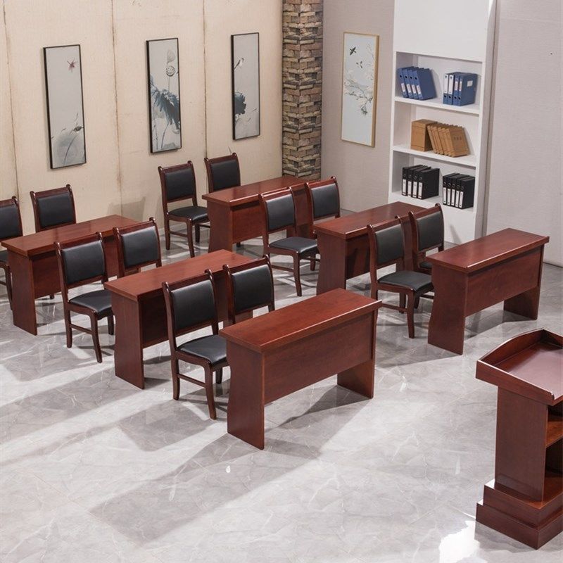 大小型会议桌椅组合双人木皮油漆条形党员会议室培训主席台长条桌