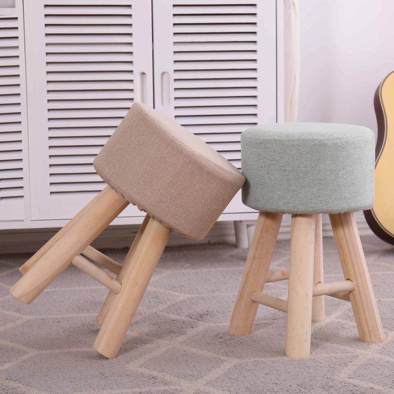 简约实木梳妆凳卧室化妆圆凳家用高腿凳布艺换鞋凳餐椅书桌软凳子