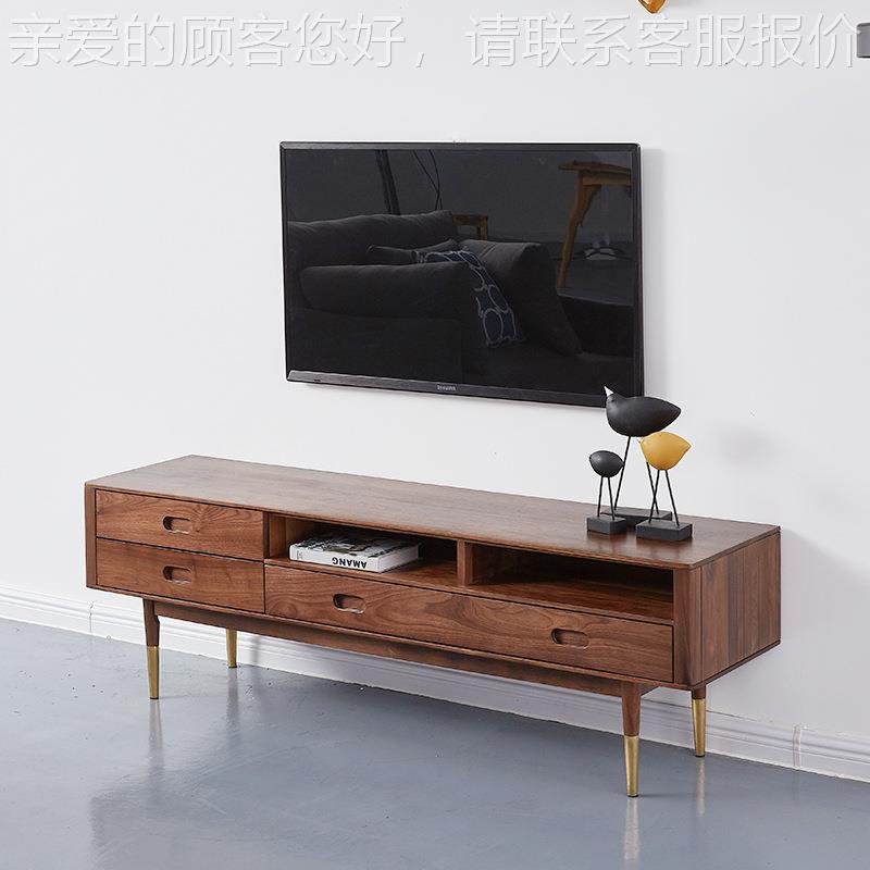 北欧情表简家居美黑胡桃纯实木北电视机柜现代约矮柜黄铜家具630