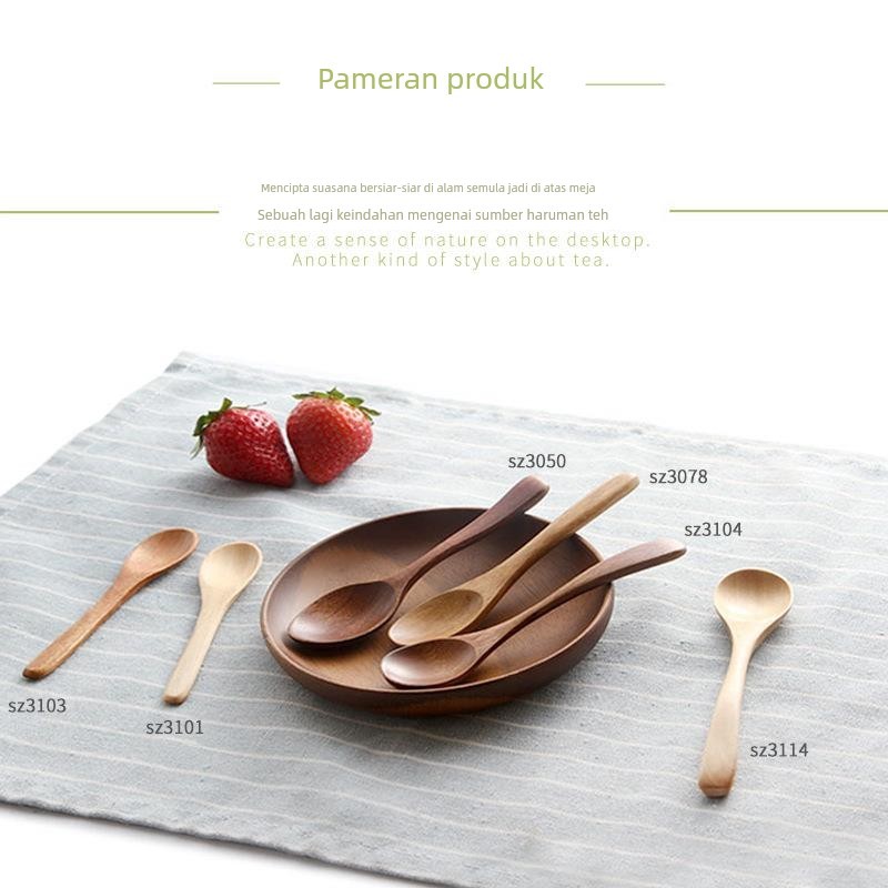 日式实木勺子家用长柄汤匙大小木头勺蜂蜜调羹汤勺饭勺餐具勺刻字