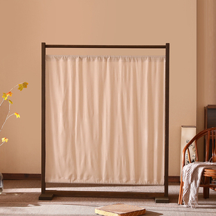 实木屏风隔断客厅玄关简约现代茶室布艺进门遮挡屏障复古座屏 中式