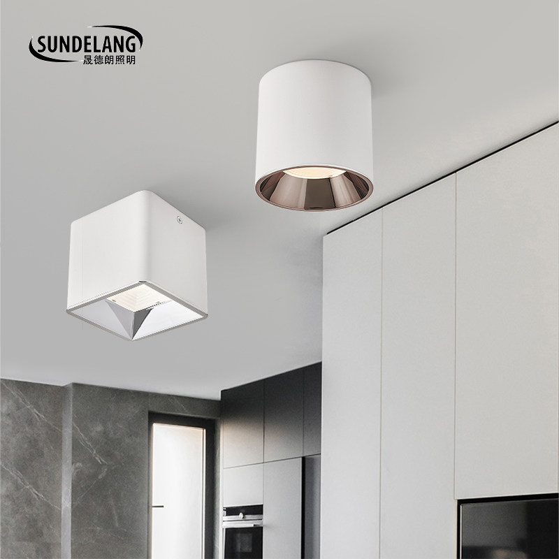 led明装筒灯圆形阳台斗胆灯吸顶射灯防眩方形走廊过道客厅无主灯