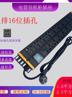 电管佳机柜PDU防雷12位16位20位24位10A2U双排多孔家用插座拖线板