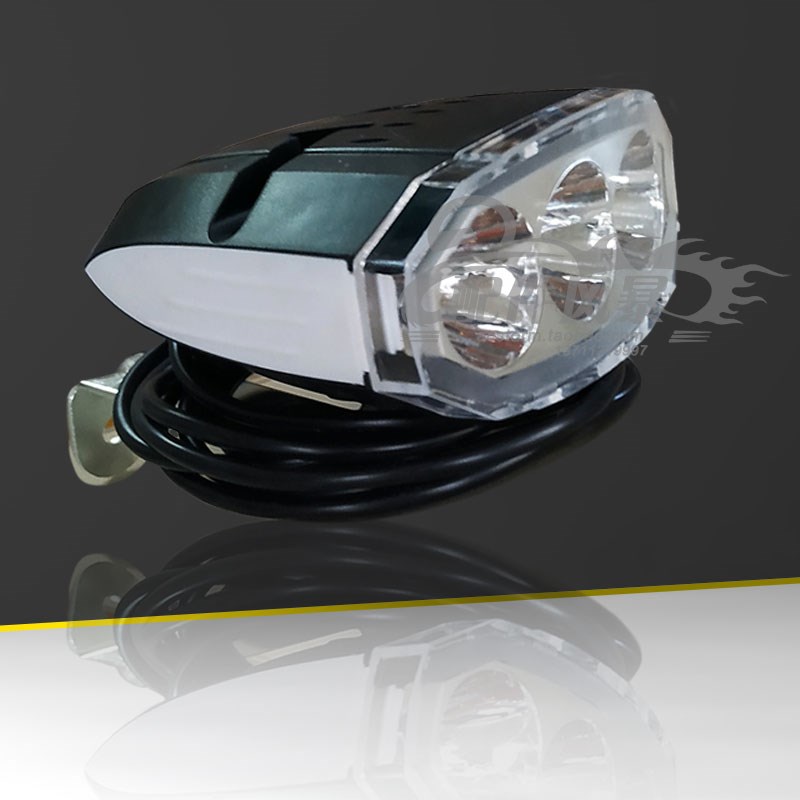 电动车飞鹰射灯3灯珠9W二合一喇叭12V-80V通用锂车大灯加装48v60v