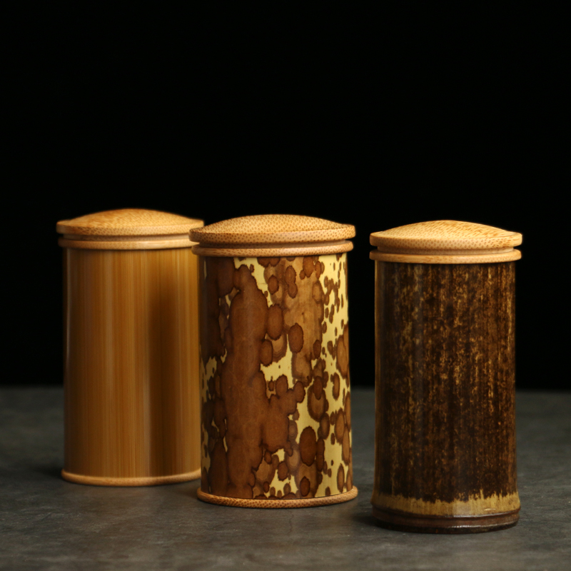 玉竹紫竹梅妃竹茶叶罐便携式竹制茶仓茶罐竹茶叶礼盒茶道配件把玩