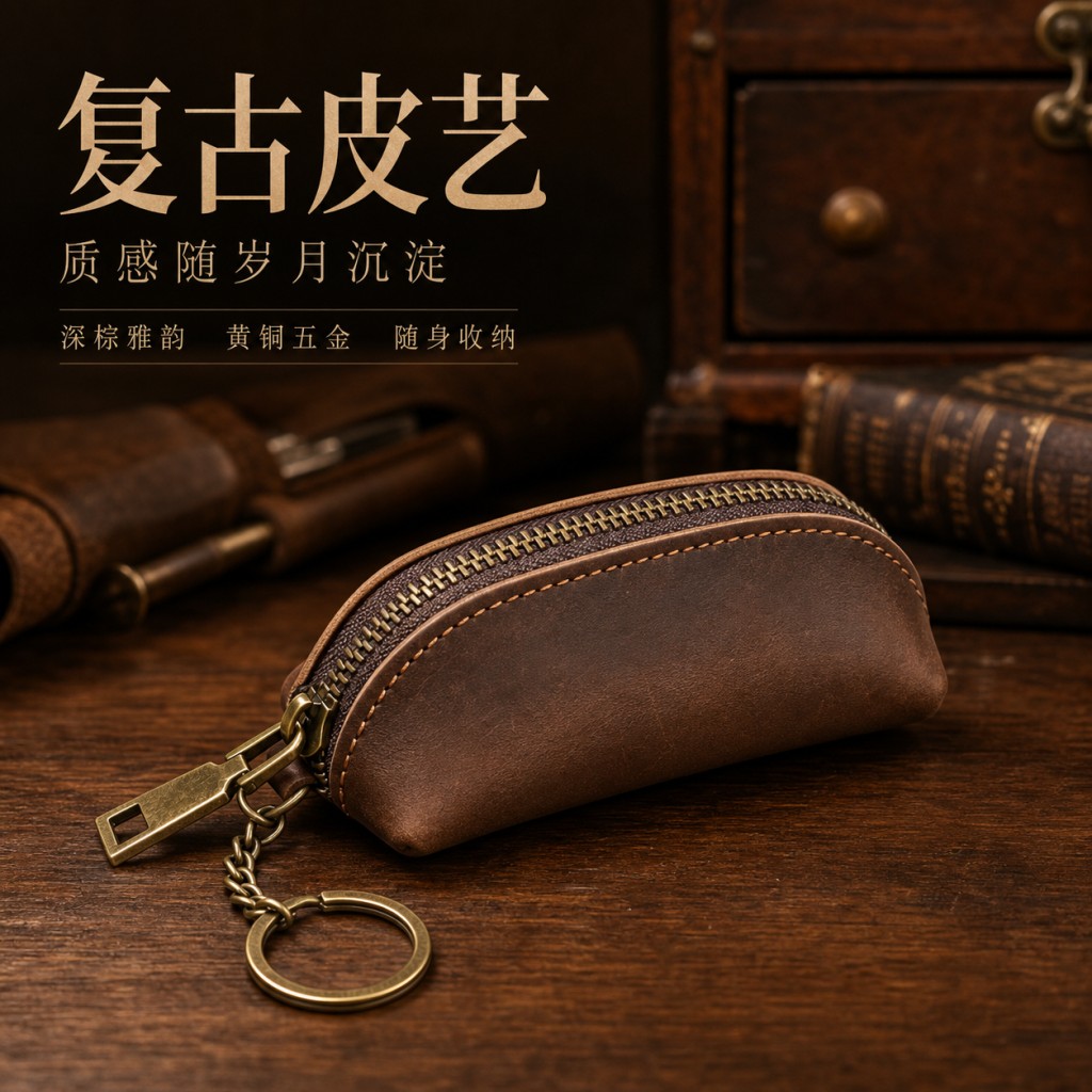 个性简约日系手工真皮汽车钥匙包小巧便携手包多功能收纳包零钱包