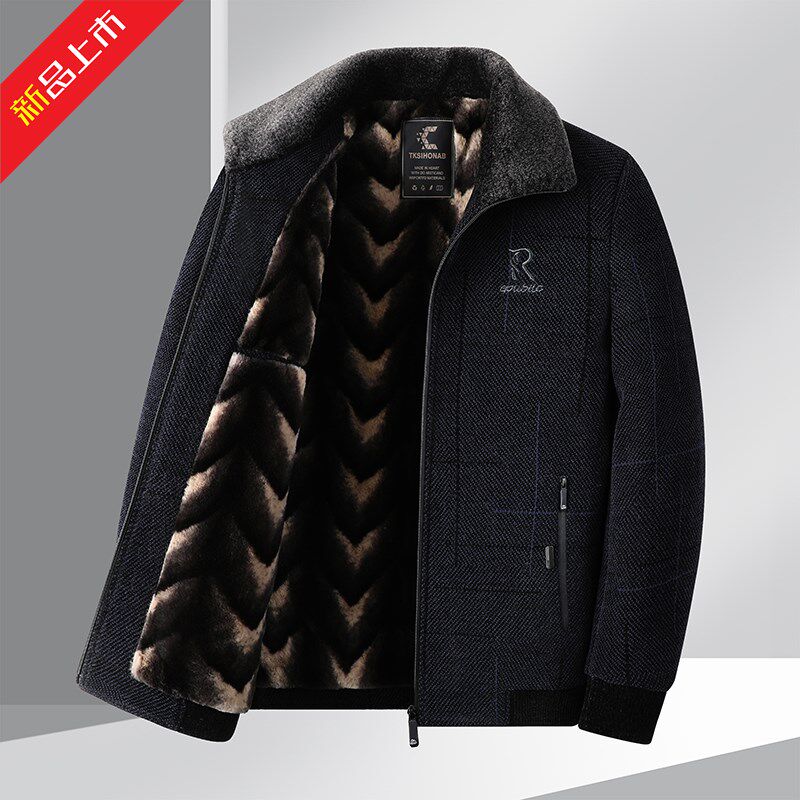 爸爸外套秋冬款中老年棉衣男装加绒加厚雪尼尔夹克老年人爷爷茄克