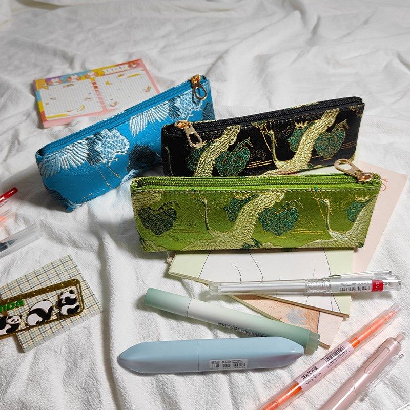 复古风祥云白鹤高档笔袋大容量工作文具袋小化妆包大学生高级感