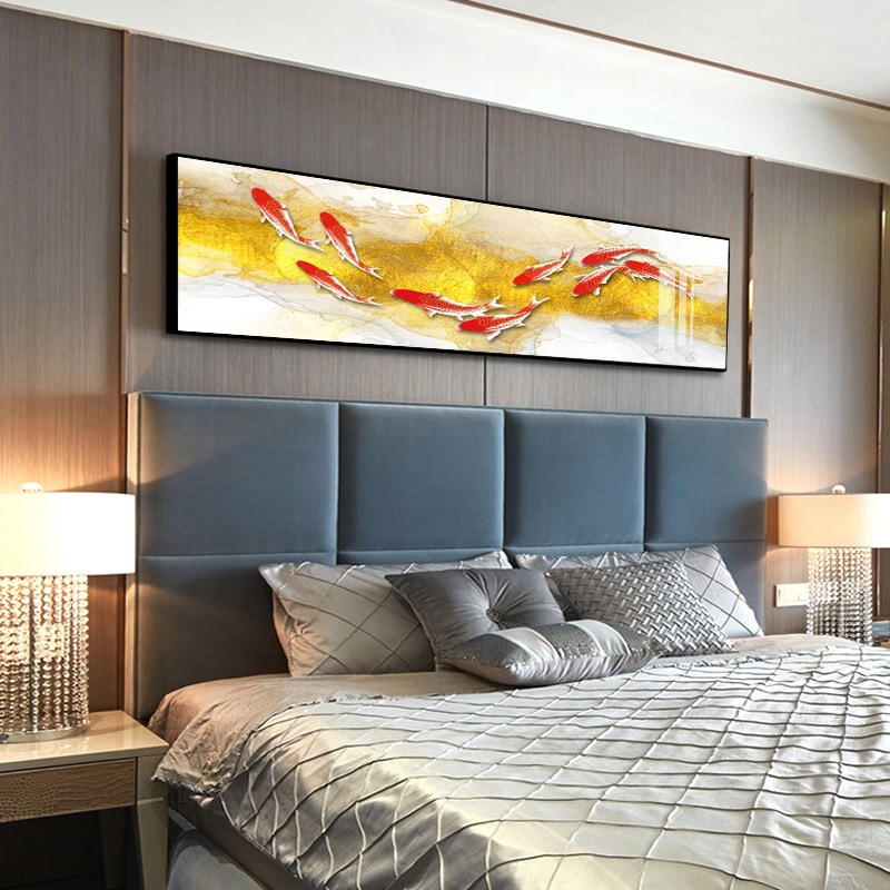 九鱼图卧室床头装饰画客厅沙发背景墙挂画北欧老人房间壁画简约风图片