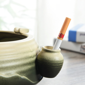 居家客厅摆件灭烟器 复古时尚 陶瓷粗陶烟灰缸 大号荷叶创意个性