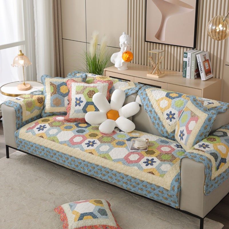 全棉田园布花卉艺时尚绗缝沙发垫坐垫高档全棉沙发套巾飘窗垫加厚