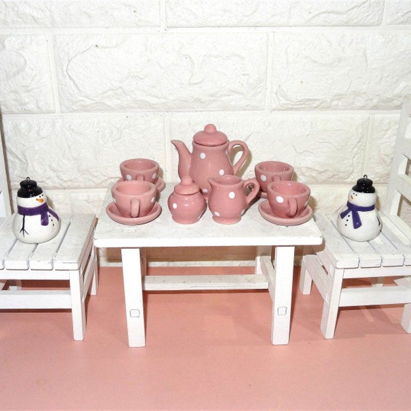 陶瓷迷你咖啡茶具套装幼儿童过家家玩具女孩娃娃屋大型别墅小摆件