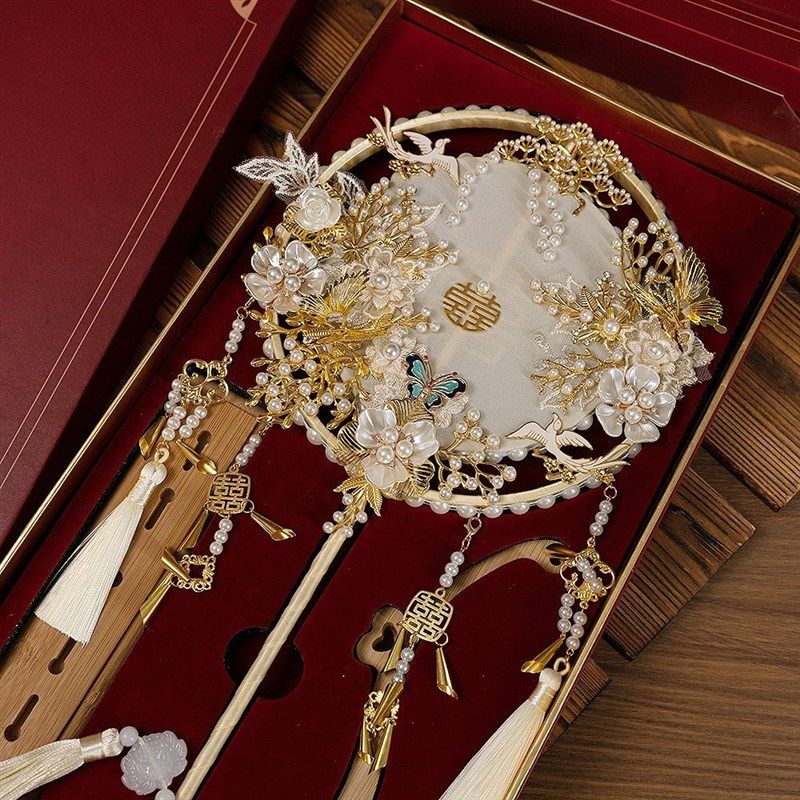 新娘团扇手工diy材料包喜扇重工结婚扇子新款高级婚礼秀禾服婚扇