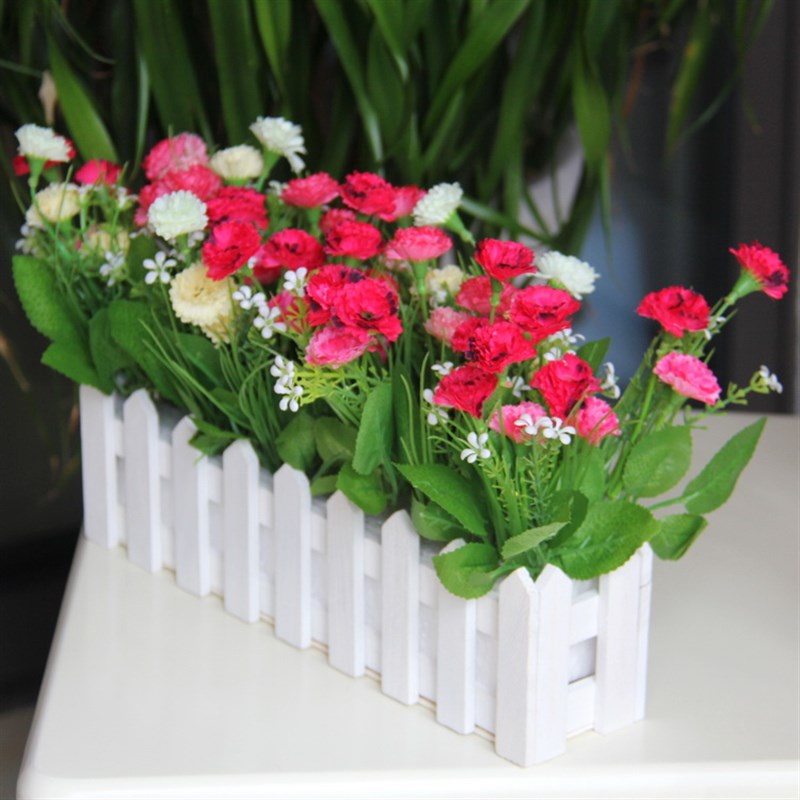 栅栏花仿真玫瑰康乃馨小雏菊套装客厅摆放田园茶几装饰绢花艺家庭