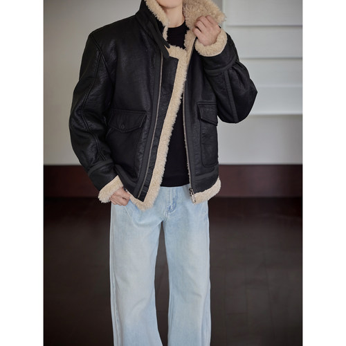 Gtezz喆哥复古拉链皮毛一体夹克