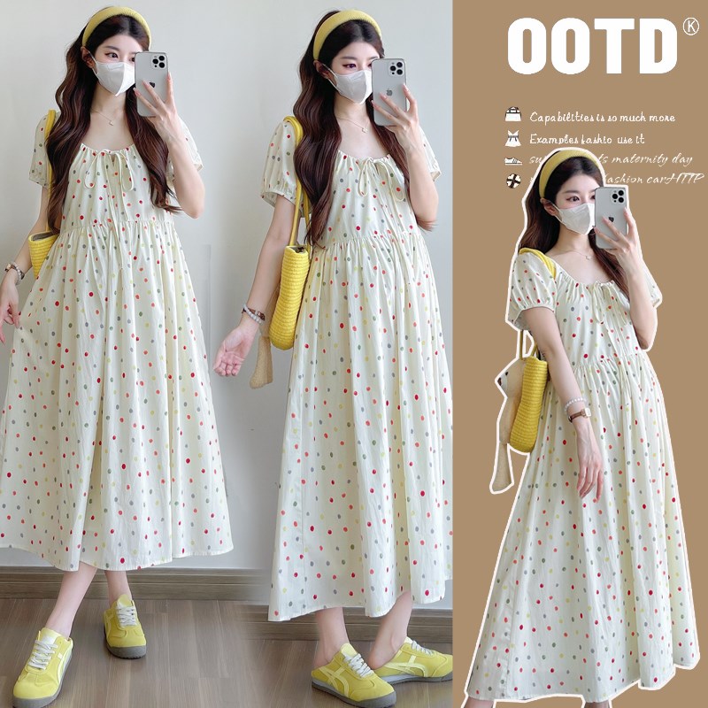 2025新款孕妇装夏装温柔甜美宽松显瘦过膝长裙夏季慵懒休闲连衣裙