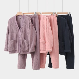 情侣款雪粒绒家居服套装s男士女士开衫睡衣睡裤 起居服 秋冬新款