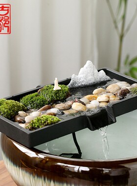古都 创意假山石槽鱼缸循环鱼池喷水流水器水景摆件装饰造景配件
