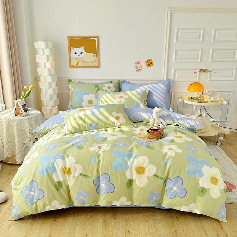 小清新全棉四件套 纯棉印花被套床单学生宿舍三件套 床笠款四件套
