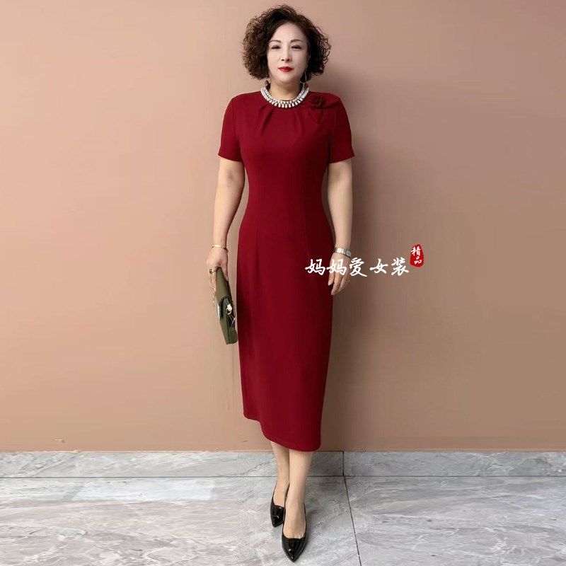 高端妈妈喜服喜婆婆婚宴装结婚礼服夏季短袖旗袍裙高贵年轻连衣裙