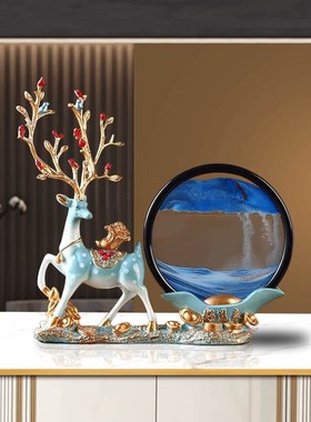 简约现代事事如意沙漏流沙t画鹿摆件客厅玄关电视酒柜装饰乔迁礼