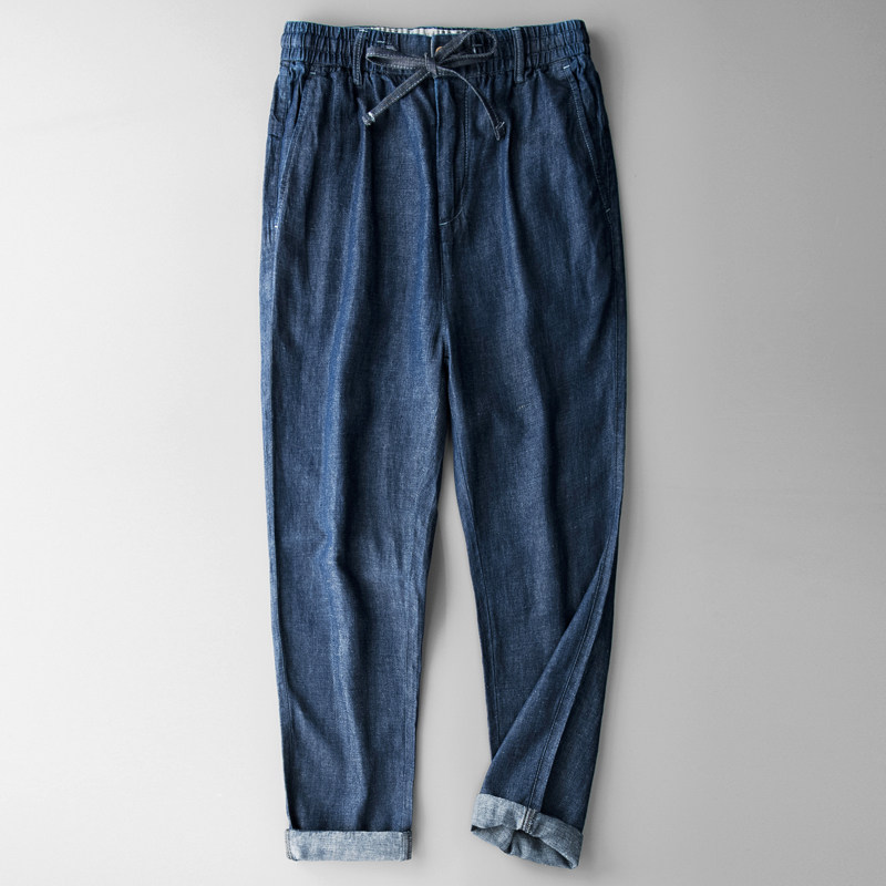 亚麻牛仔裤男九分裤夏季薄款潮流宽松直筒超薄冰丝阔腿麻料老爹裤,男装,牛仔裤,淘宝优惠券,粉丝福利购,淘宝优惠卷