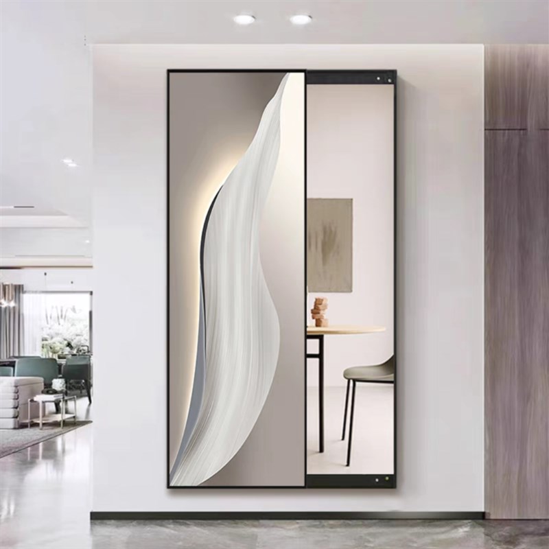 艺术抽象隐形全身镜推拉隐藏式暗藏镜子J卧室试衣镜壁挂家用穿衣