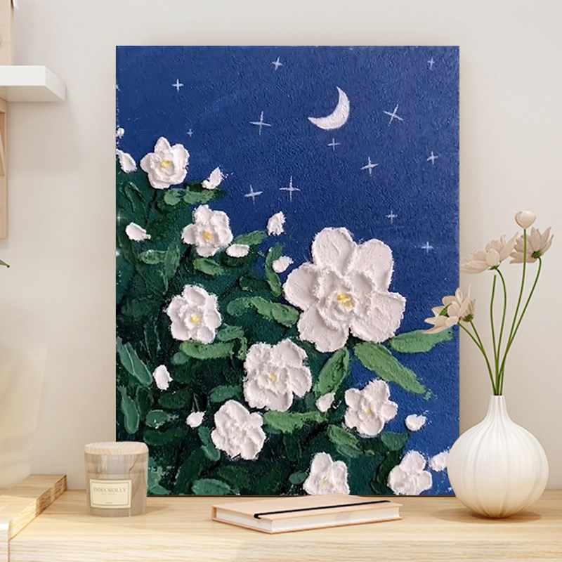 山茶花肌理画石英砂diy材料全套丙烯数字油画手工绘立体画装饰画图片