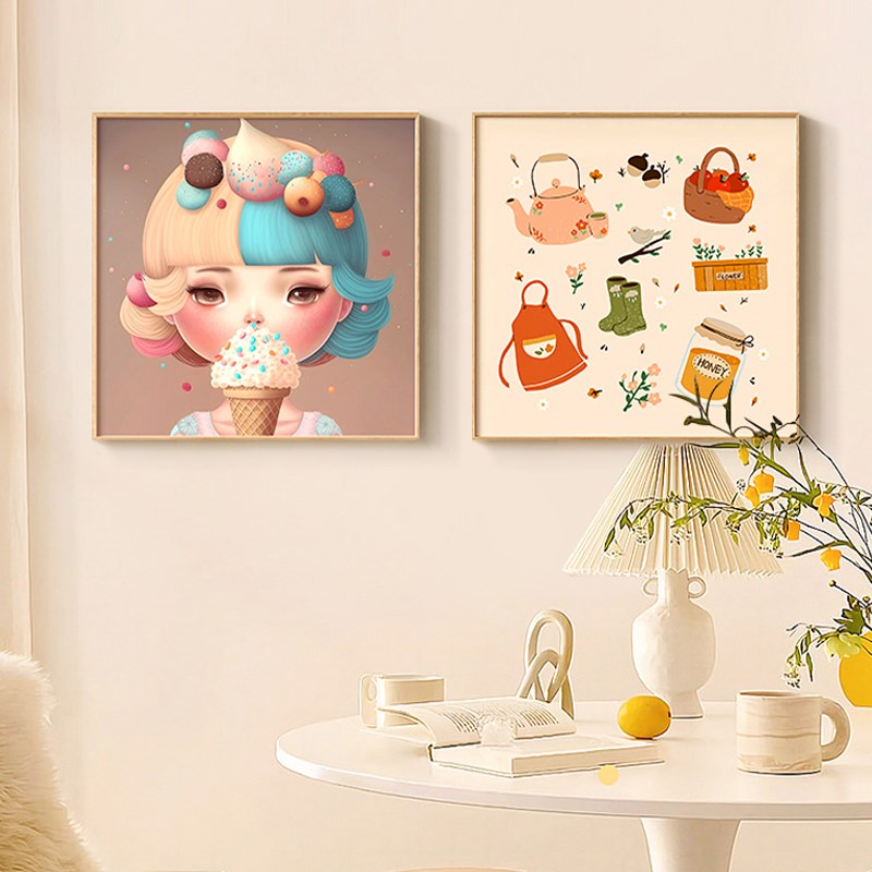 墙蛙客厅装饰画沙发背景墙壁画日式可爱摆件少女心卧室床头挂画图片