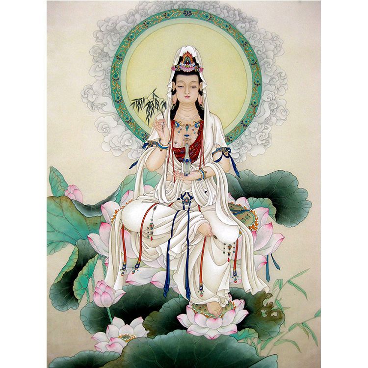 苏绣diy套件坐莲观音 观世音菩萨 荷花 手工自学刺绣图案 装饰画图片