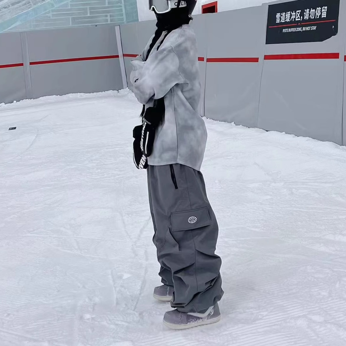 全压胶嘻哈宽松情侣滑雪裤