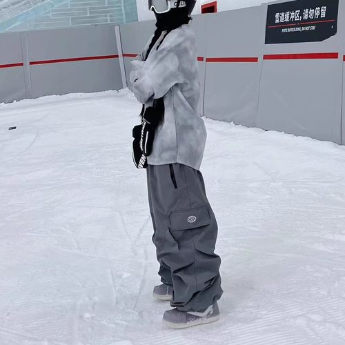 全压胶嘻哈宽松情侣滑雪裤