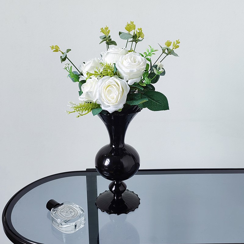 法式高级感中古黑色玻璃花瓶摆件客厅插花餐桌水养水培干花装饰品