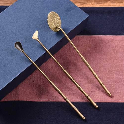 见素热销 铜制复古色香具三件套 打篆香道用具香铲香勺香押R302M