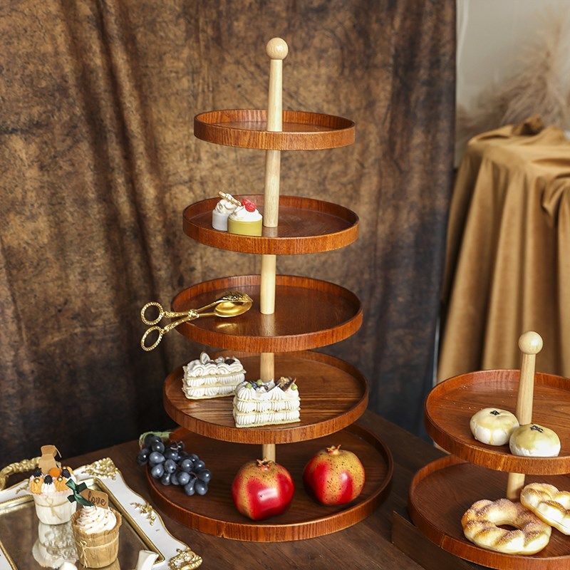 木质多层水果盘家用点心架干果零食盘客厅茶几蛋糕托盘糖果展示架