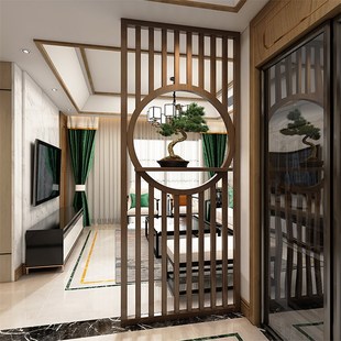 中式实木隔断玄关入户客厅遮挡屏风简约装饰雕刻镂空福字格栅座屏