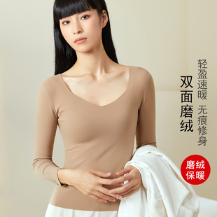 秋冬季款低领内穿打底衫女士无痕发热衣加绒德秋衣单件修身上衣