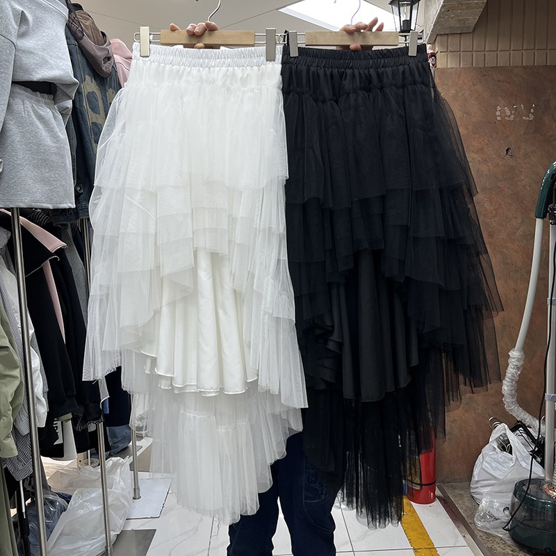 重工多层次不规则网纱蓬蓬半身裙小众设计感不对称鱼尾摆仙女长裙