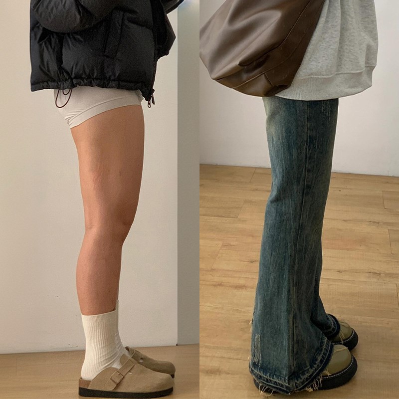 特大码胖mm设计感不贴腿显瘦微喇牛仔裤女美式高街学院风喇叭裤子