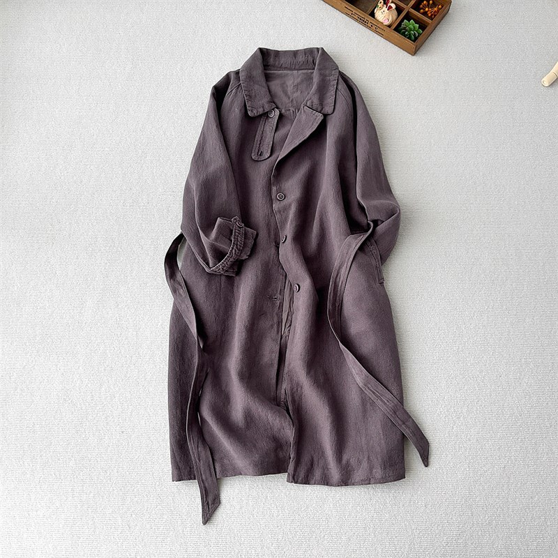 文艺女装中长款亚麻宽松休闲外套秋季质感长风衣百搭通勤长衫外搭