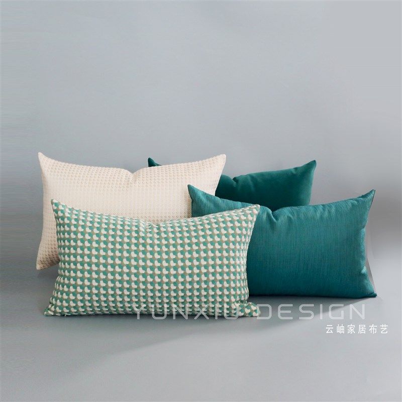 云岫绿色系肌理样板房抱枕腰靠枕椅垫 绿色30*50cm腰枕长方形靠枕,居家布艺,腰靠垫,淘宝优惠券,粉丝福利购,淘宝优惠卷