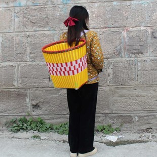 采茶背篓塑料家用农用买菜编织藤编老式背篼背筐手工云贵川篮子