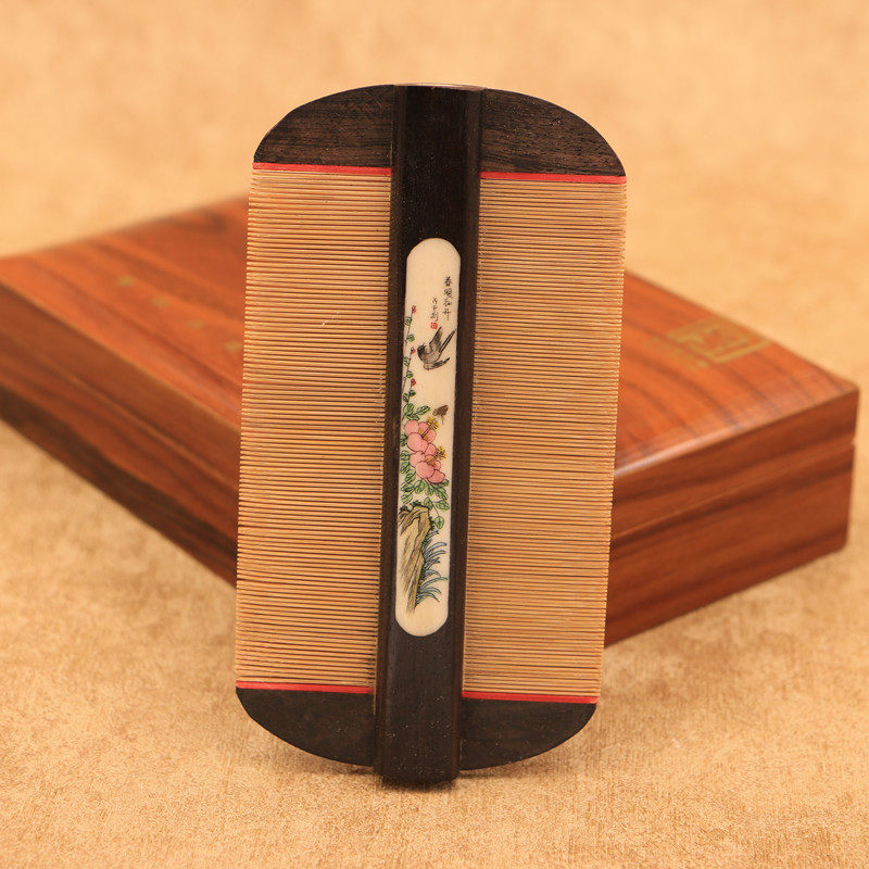 骨梁篦子黑檀木梁竹篦梳超密礼品婚礼结婚工艺品送海外华侨胞