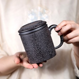 内胆石黄过滤茶水分离泡茶杯子 宜兴紫砂杯家用茶杯纯手工高档中式