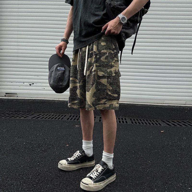 美式复古钩花刺子迷彩短裤男夏季宽松水洗纯棉直筒工装五分中裤潮,男装,短裤,淘宝优惠券,粉丝福利购,淘宝优惠卷