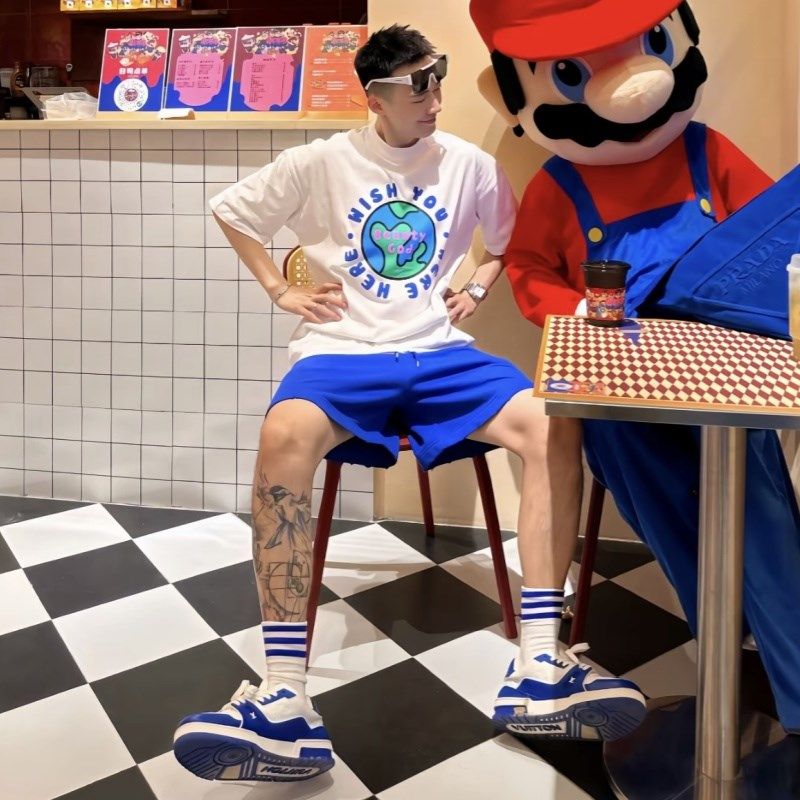 夏季薄款男士潮牌字母休闲运动套装情侣款休闲百搭短袖短裤两件套,男装,休闲运动套装,淘宝优惠券,粉丝福利购,淘宝优惠卷