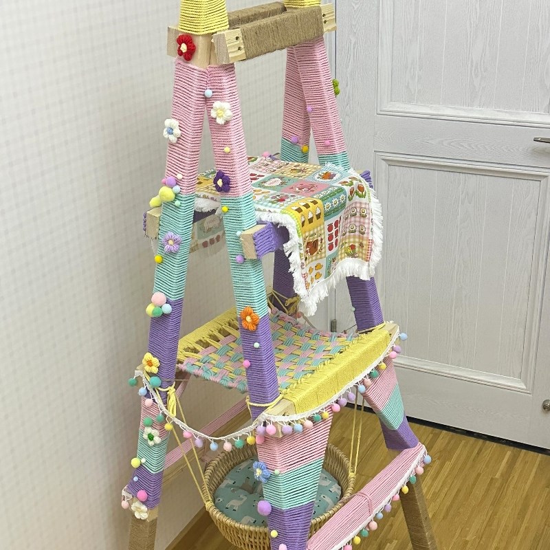 梯子猫爬架猫抓板手工diy自制猫窝彩色麻绳装饰材料配件猫咪玩具