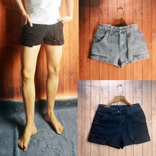 2023男士纯色修身多口袋超短裤三分牛仔短裤女士热裤沙滩裤休闲裤